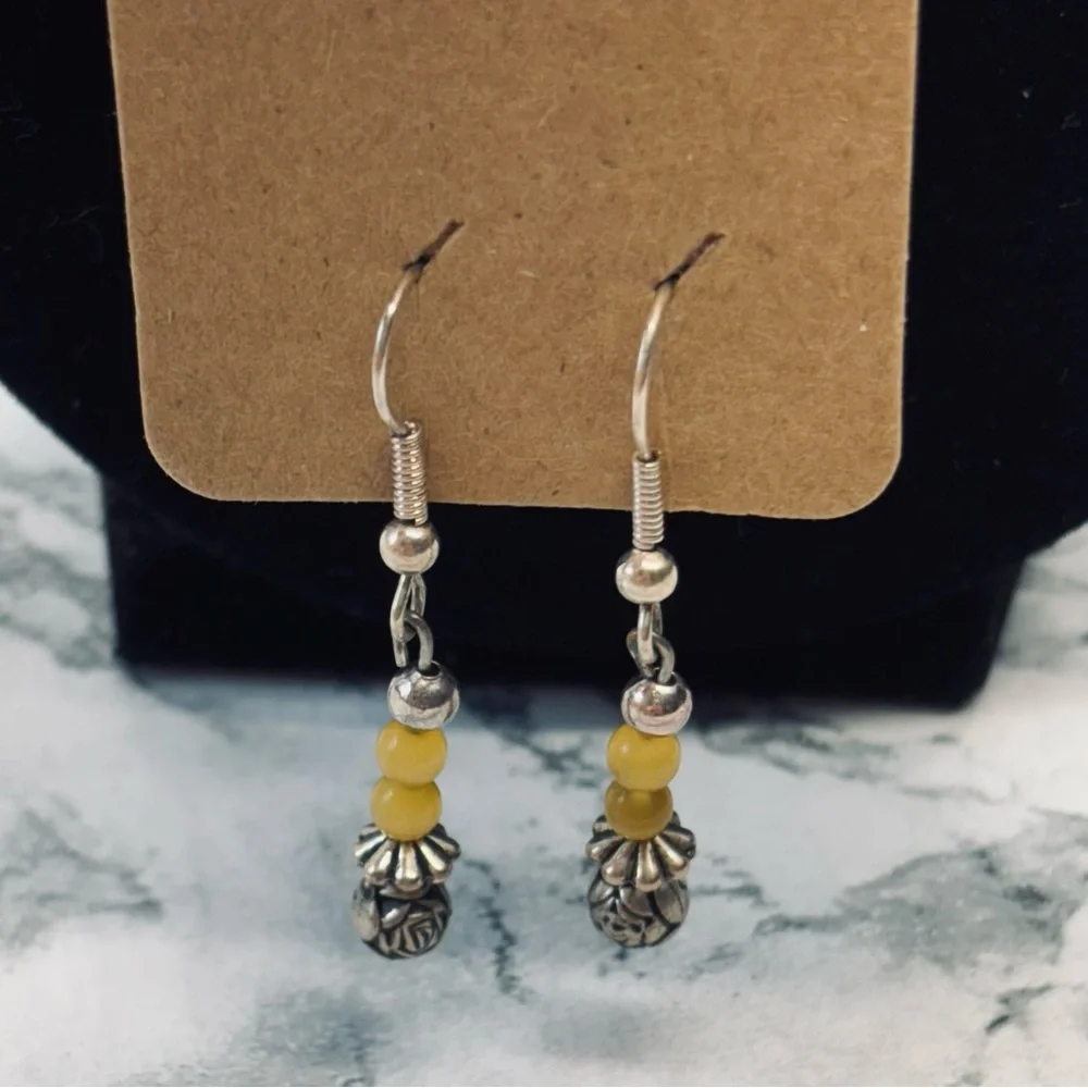 Chic Silver and Yellow Beaded Earrings